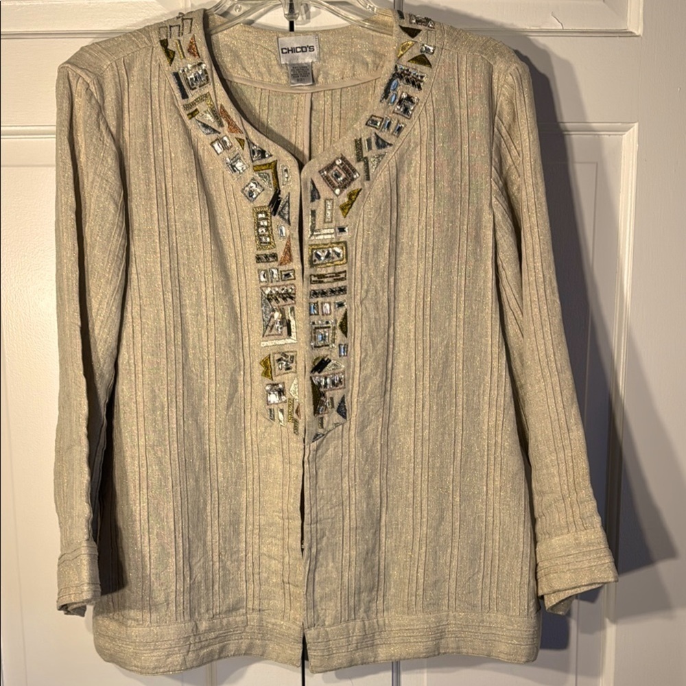 Chico's Vintage Beige Embellished Women's Topper/Jacket